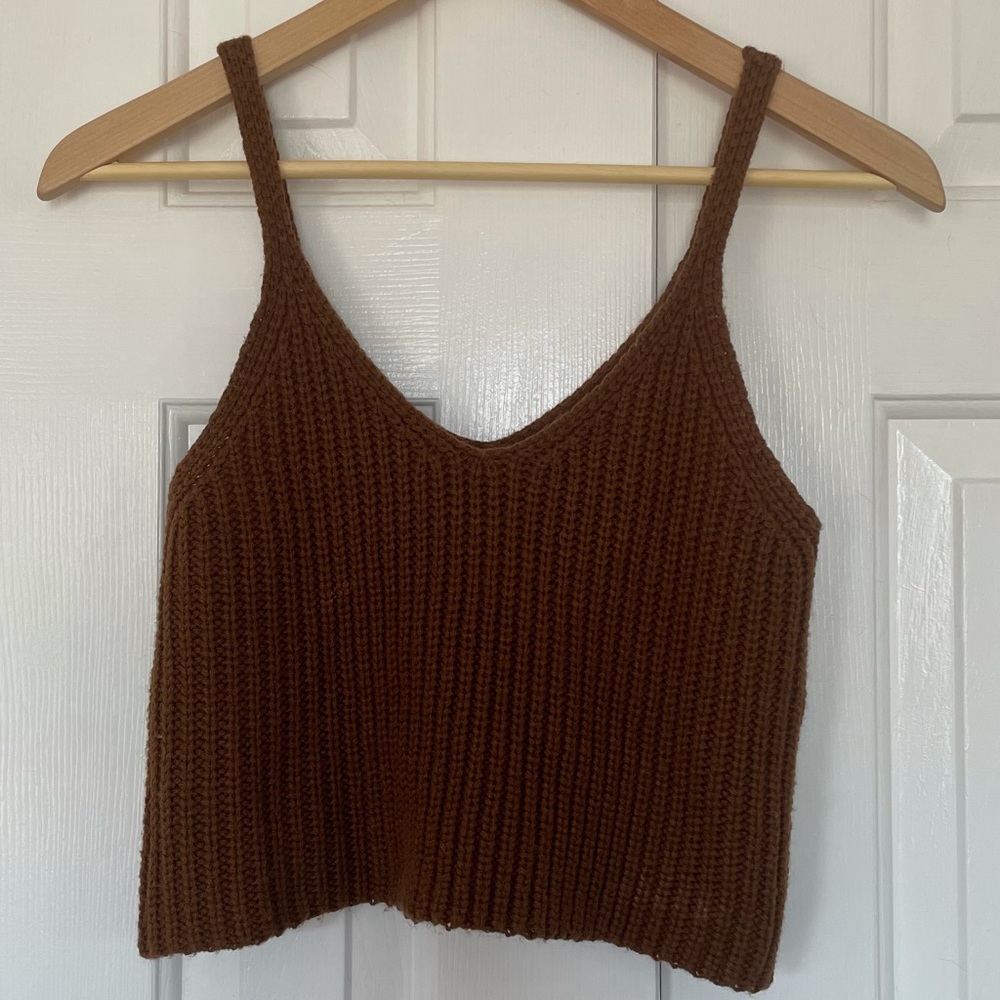 Rust orange cable knit cropped tank top